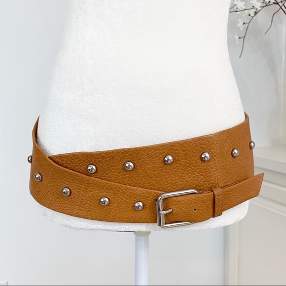 Accessories - Leather Wide Silver Studded 3.25” Wrap Belt